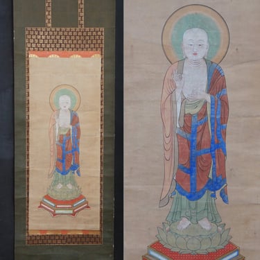 Antique Japan Buddhist scroll JisoBusatsu shrine 1806 Bukna Kokaku 