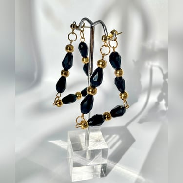Triangle Dangle "Christalle" Hoop Earrings, 2 in 1 Earrings, Glass Bead Earrings, Glamorous Jewelry, Holiday, Gift for Her, New Year, Glitz 