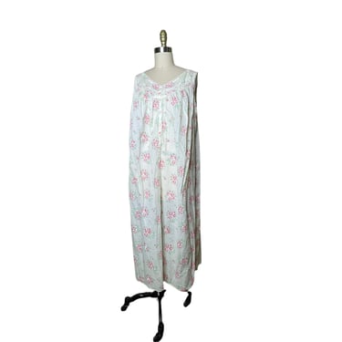 Vintage Eileen West Sleeveless Cotton Pink Floral Night Gown Lace NWT Size M 