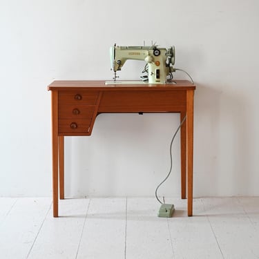 Vintage Scandinavian Teak Desk with Singer Sewing Machine 