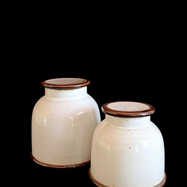 Vintage Mid Century Modern Italian Pottery Set of 2 Canister Containers with Lids Italy Baldelli RAYMOR. 1960s 1970s 