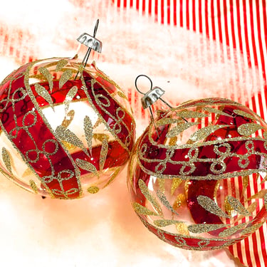 VINTAGE: 2pcs - Hand Blown Gold Ornaments - Hand Decorated - Christmas Holidays Xmas 
