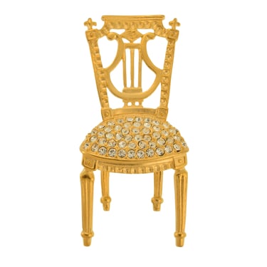 Karl Lagerfeld Vintage Golden Rhinestone 18th Century French Louis XVI Lyre Back Chair Brooch