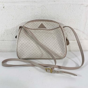 Vintage White Liz Claiborne Crossbody Purse Genuine Leather Trim Bag Structured Handbag Gray Made in Korea 1980s 1984 