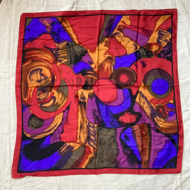 Vintage 80s Abstract HAND DYED SILK Scarf / Elaine Gold / 30