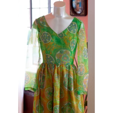 Vintage California Calliope Dress - 1960s, 1970s - Psychedelic, Mod, Boho - Chiffon Maxi Dress 