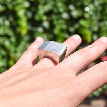 Modernist Sterling Silver Square Dome Ring, Large Chunky Geometric Ring, Estate Jewelry, Size US 