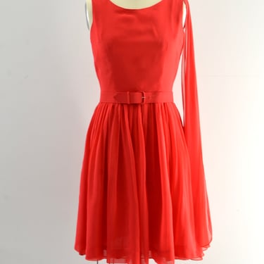 50's Red Chiffon Dress / S M