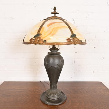 Antique Art Nouveau Slag Glass Table Lamp in the Manner of Handel, Circa 1920s