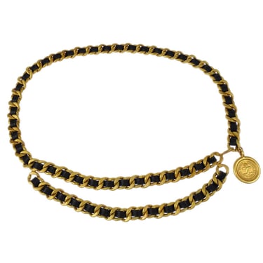 Chanel Gold Black Medallion Chain Belt 94P Small Good