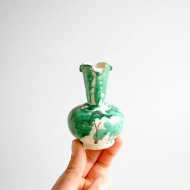 Vintage Oaxaca Mexico Drip Ware Tiny Pottery Vase in Green 