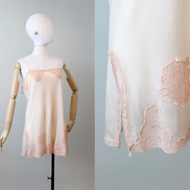 1930s STEP IN CHEMISE lingerie rayon lace large | new winter 