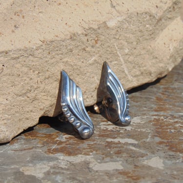 Vintage Mexican Sterling Silver Wing Screw Back Earrings c. 1950's 