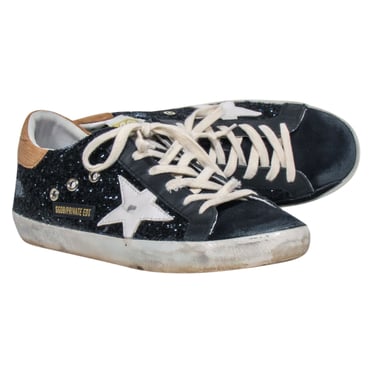 Golden Goose - Navy Glitter &amp; Suede Toe Sneakers w/ White Star Sz 9