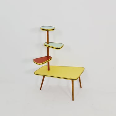 1950s German Plant Stand, Colorful Vintage Mid-Century Minimalist Indoor Plant Stand Side Table Retro flower table 