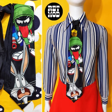 Bold Graphic Marvin the Martian & Bugs Bunny Cartoon Vintage 90s Necktie 