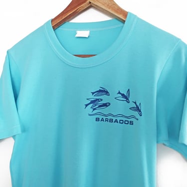 vintage Barbados shirt / 70s t shirt / 1970s Barbados island flying fish beach souvenir t shirt Small 