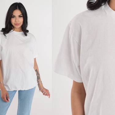 Plain White T-Shirt 80s Tee Basic Solid Crew Neck T Shirt Single Stitch Tshirt Blank Crewneck Minimalist Top Vintage 1980s Cotton Large L 