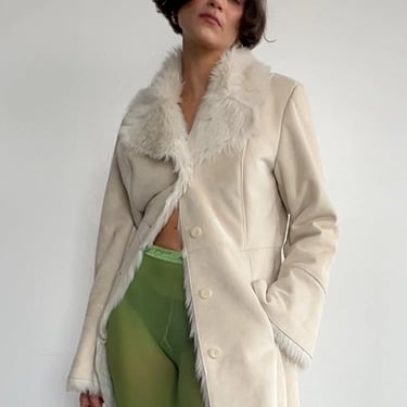 White Faux Suede/Fur Coat (M)