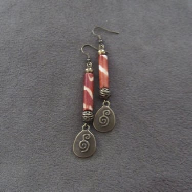 Unique batik print bone and bronze artisan earrings 