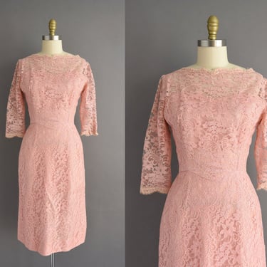 vintage 1950s Pink Lace Wiggle Dress | Small Medium 