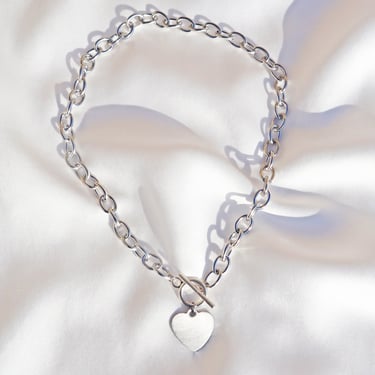 SILVER HEART CHARM HEAVY CHAIN NECKLACE