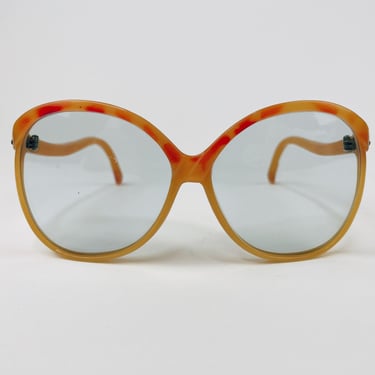 1970s Light Amber Tortoise Shell Opaque Frame Oversized Sunglasses by Renauld React-A-Matic France | Vintage, Mod, Light Tint, Glass Lens 