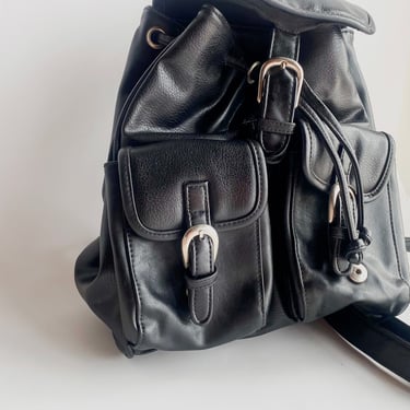 Y2K Black Faux Leather Mini Backpack