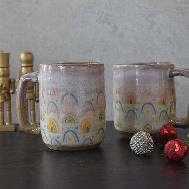 Rainbow Ceramic coffee mug, Coffee lover gift, Unique mugs, Gifts for her, Pottery mug, Handmade gift 