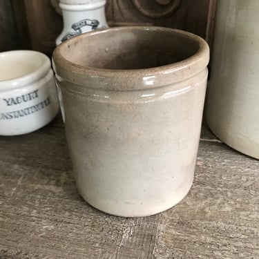 French Gris Gray Stoneware Preserve Jar, Pot, Small Utensil Holder, Artist Paint Brush Holder, Flower Vase, Rustic French Farmhouse Cuisine 