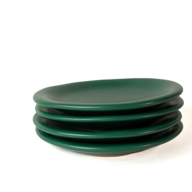 Set of 4 Vintage Luna Garcia Plates, Dark Green Plates, Vintage Pottery, Bread Plates, Vintage Kitchenware 