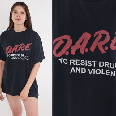 Vintage DARE Shirt 90s Drug T-Shirt Resist Drugs and Violence Graphic Tee Sober Straight Edge TShirt Retro Party Rave Black 1990s Large L 