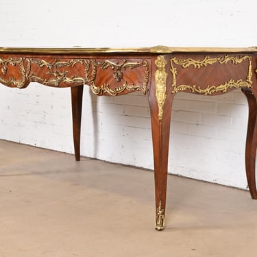 French Louis XV Kingwood Leather Top Bureau Plat Desk With Mounted Gilt Bronze Ormolu