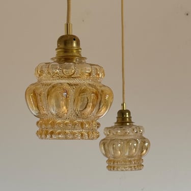 1 of 2 Small Vintage Amber Glass Pendant Light / MCM Bubble Ceiling Light / Hanging Window Lamp / Kitchen Island / Sijaj Hrastnik / 1970s 