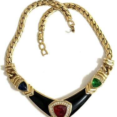 Christian Dior Jeweled Enamel Necklace 