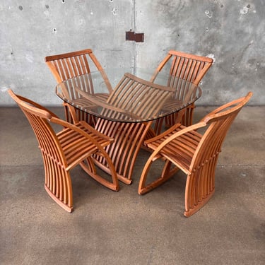 Mid Century Modern Bentwood Beveled Glass Top Table & Four Chairs