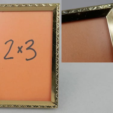 Vintage Small Picture Frame - Gold Tone Metal w/ non-glare Glass - Holds 2 1/2" x 3 1/2" Wallet Size Photo - Tabletop - 2x3 Frame 