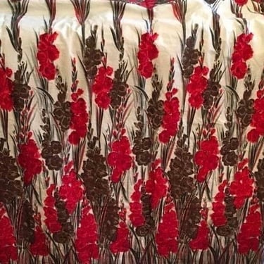 Vintage 1950s 1960s Floral Novelty Print Fabric 50s 60s Gladiolus Flower Border Print Fabric 