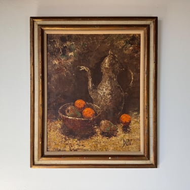 1960's Vintage Joseph Duv Impressionist Still Life Oil Painting, Framed 