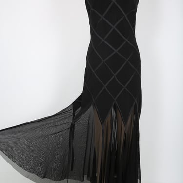 Black Long Maxi Dress with Sheer Tulle Mermaid Hem Maxi Dress Y2K 80s 90s Streetwear Formal Dress Evening Dress 