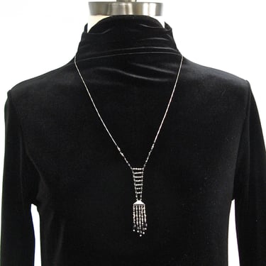 Art Deco Glass Pearl Black Bead Tassel Pendant Necklace, Flapper Sautoir, Gift for Her 
