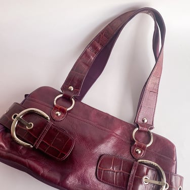 Y2K Red Wine Leather Buckle Handbag