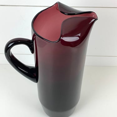 Vintage Artisan Plum Purple Ice Lip Art Glass Pitcher Vase Mid Century Modern 11" 