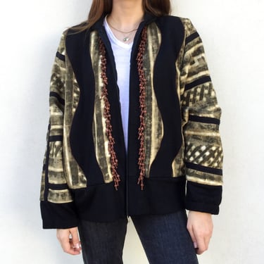 Super Cool 1990's Ethnic Bomber Jacket with Beaded Fringe Detail 