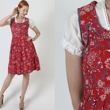 Authentic Trachten Dirndl Dress / Vintage German Waitress Outfit / Traditional Austrian Oktoberfest Costume / Handkerchief Print Sundress 40 