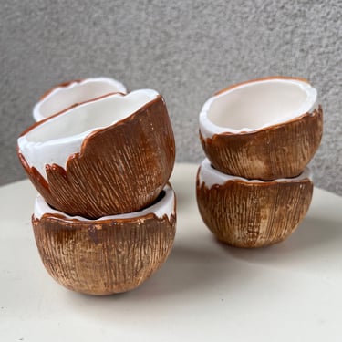 Vintage Tiki Coconut Ceramic Cracked Cups Set 6 Sign PMP made in Japan 