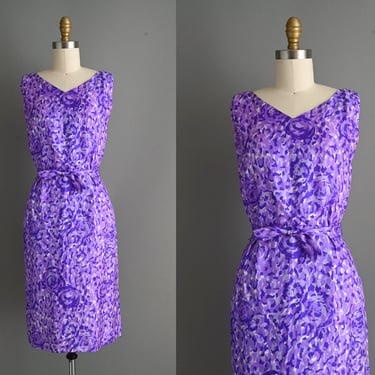 1950s vintage dress | Purple Silk Wiggle Dress | Small 