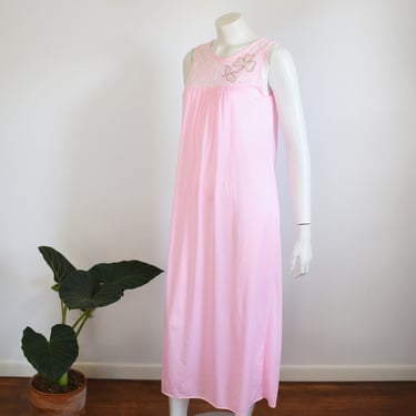 1960s Pink Clover Nightgown - S/M 