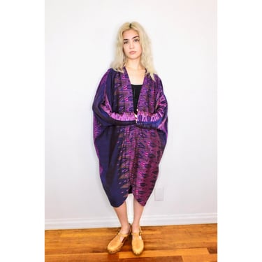 Silk Thai Duster // dress 1970's purple 80s vintage blouse open cardigan 70s 1970s 80's boho hippie hippy bat batwing sleeves poet // O/S 