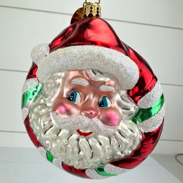 Christopher Radko 2002 Double Sided Santa Reindeer Glass Christmas Ornament 